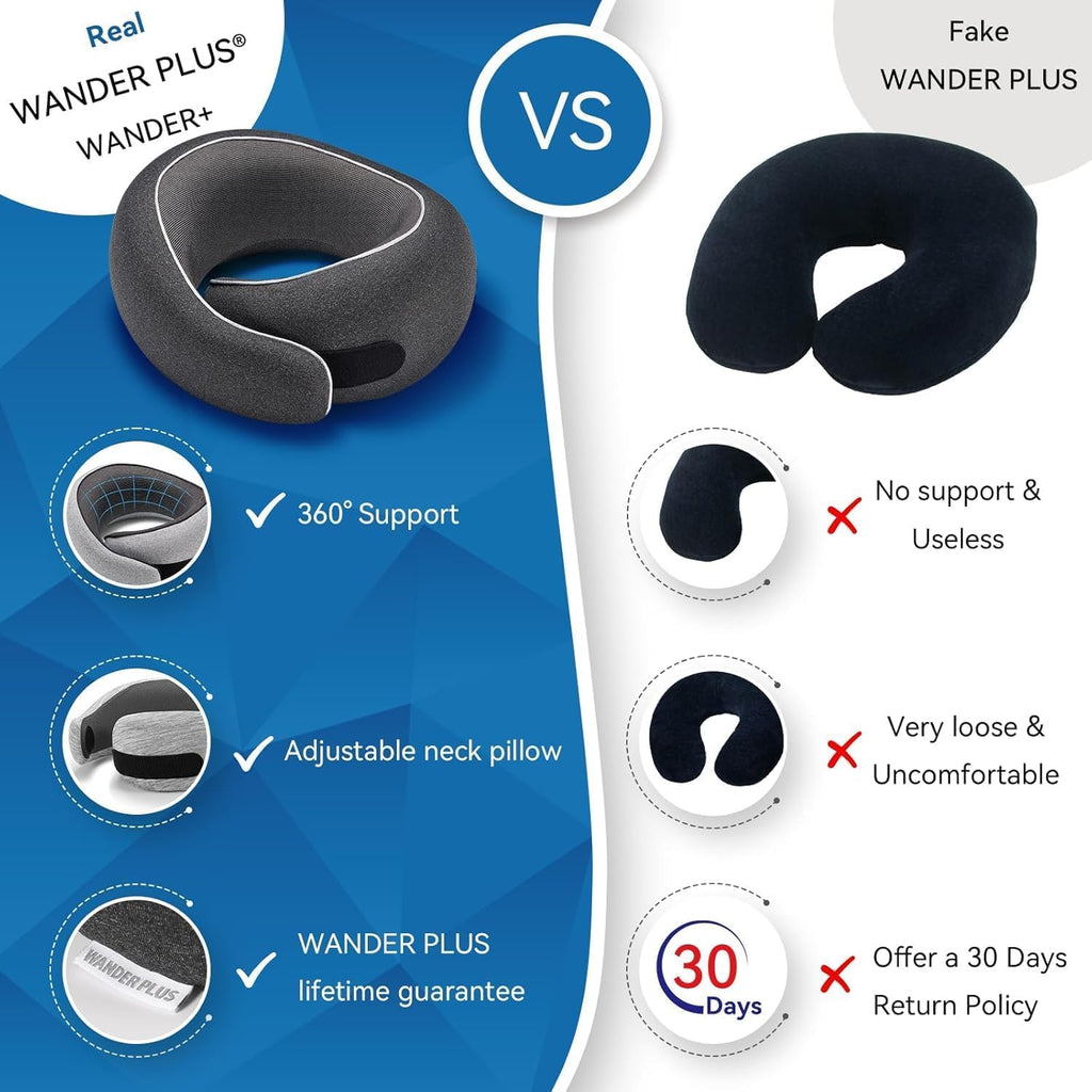 WANDER PLUS® Travel Neck Pillow, Pure Memory Foam Neck Pillow for Airplanes, Comfortable Breathable Cover, 360 Degree Support Ergonomic…