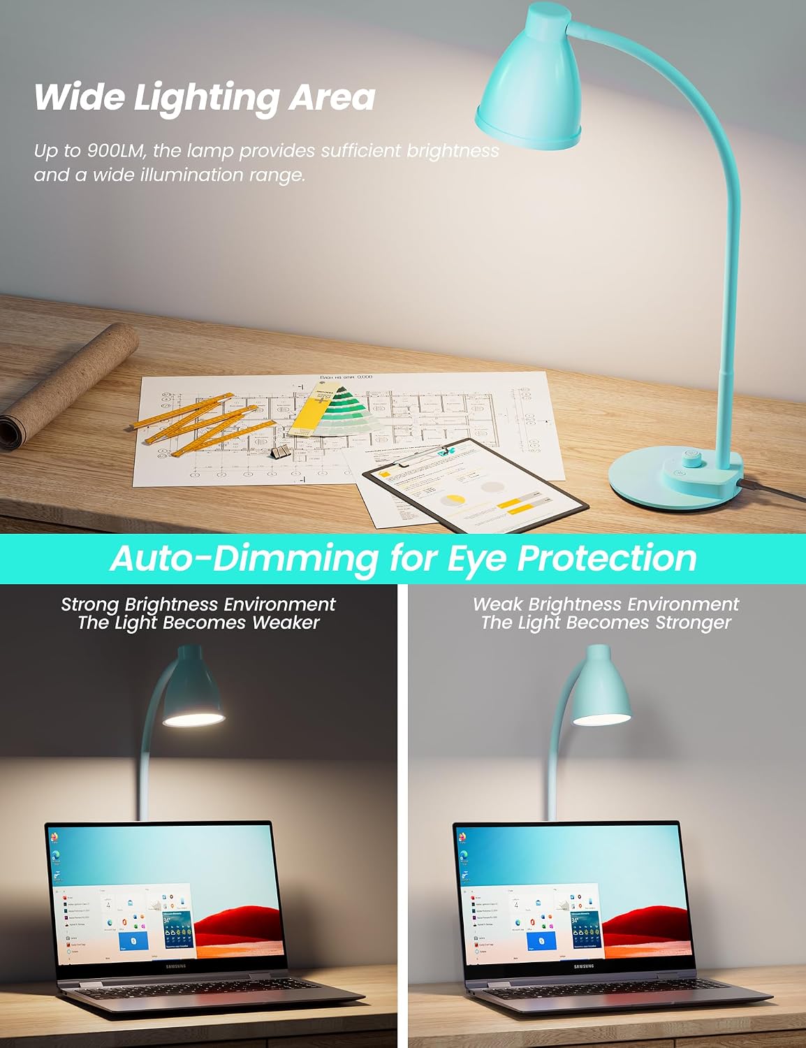BOHON LED Desk Lamp with USB Charging Port, 3 Color Modes Fully Dimmable Reading Lamp, Auto Dimming Task Lamp, Flexible Neck Table Light…