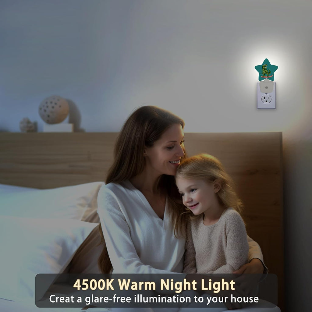 Dinosaur Green Night Light Plug-in Dusk to Dawn Smart Sensor White Led Nightlight for Bedroom Bathroom Kitchen Hallway Stairs Energy…