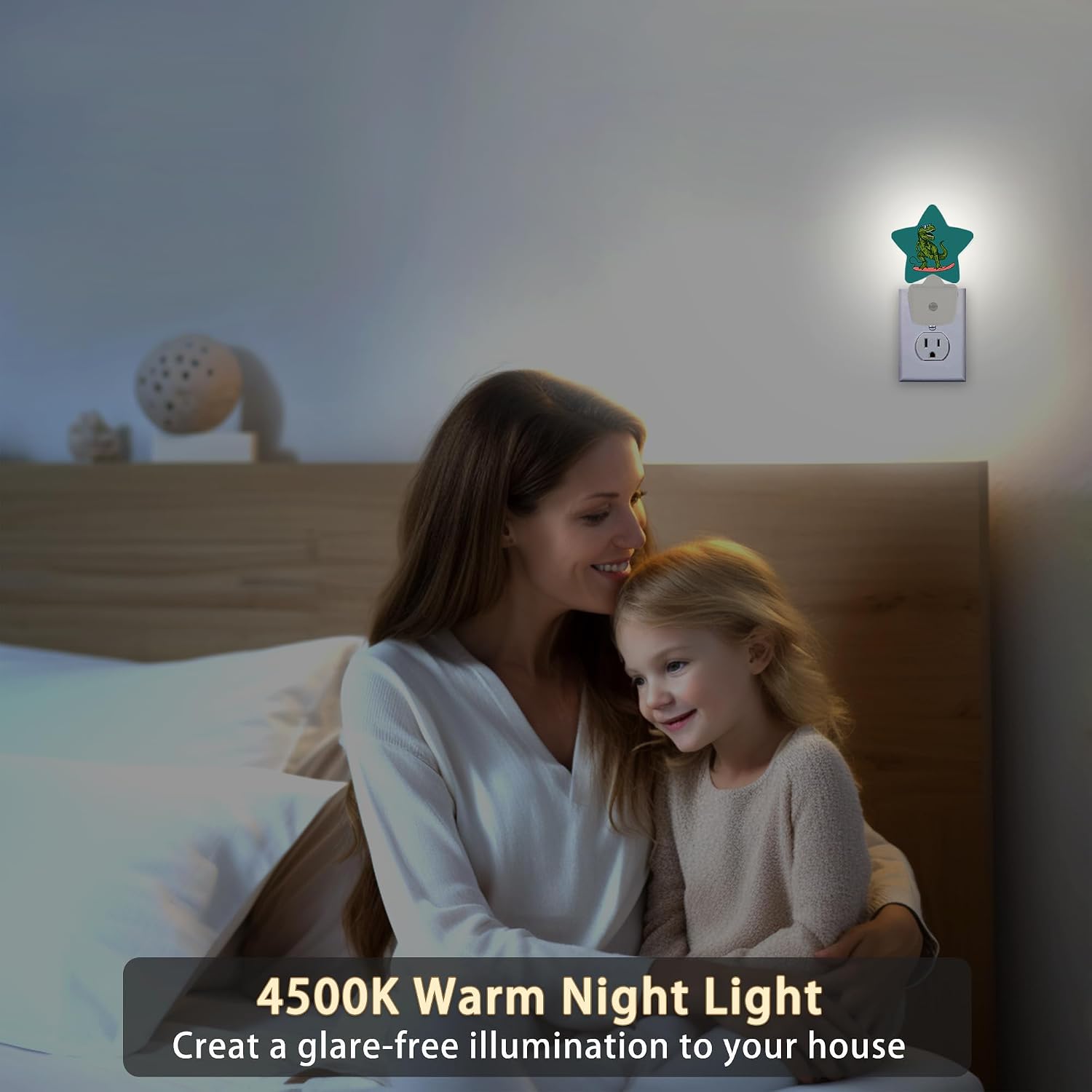 Dinosaur Green Night Light Plug-in Dusk to Dawn Smart Sensor White Led Nightlight for Bedroom Bathroom Kitchen Hallway Stairs Energy…