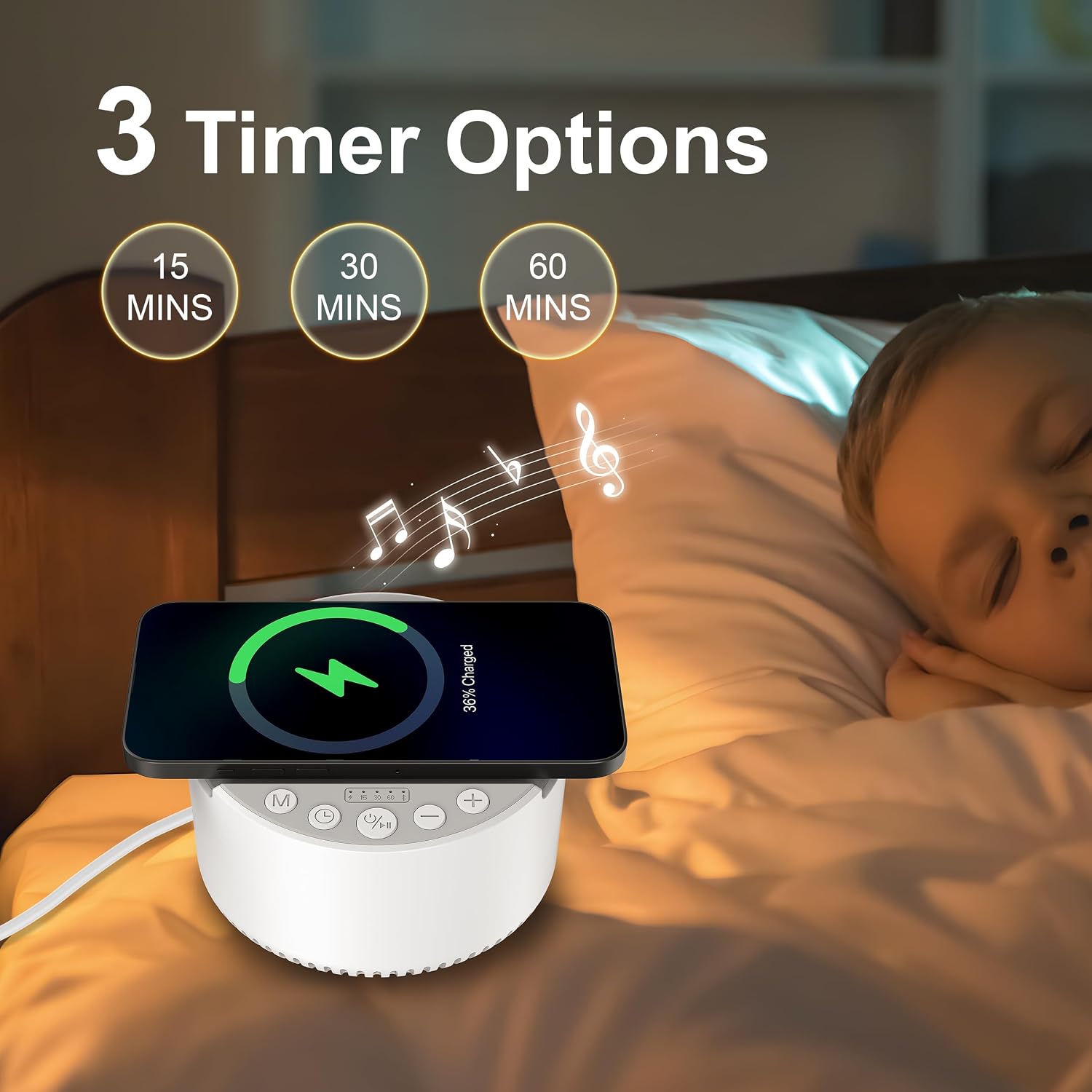 Sound Machine with Wireless Charger, White Noise Machine with Memory Function,6 Soothing Sounds,3 Timers Modes for Baby Kids Adult & Home…