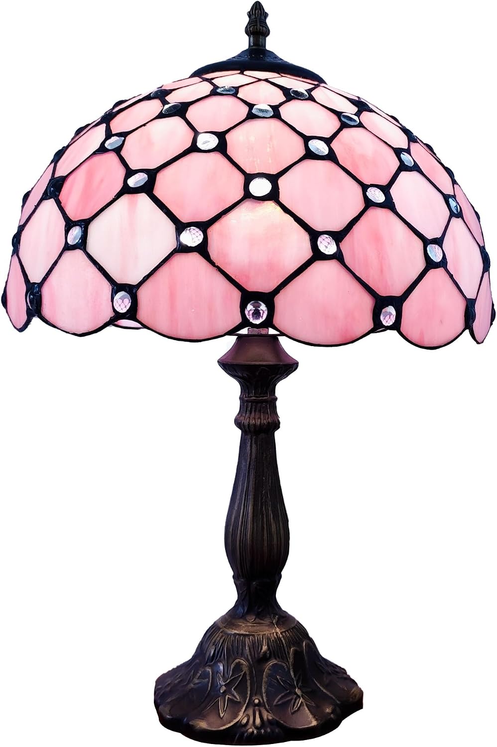 Tiffany Lamp Stained Glass Table Lamp Antique Bedside Desk Reading Light 3-Way Color LED Living Room Nightstand Light 12X12X19 Inches…