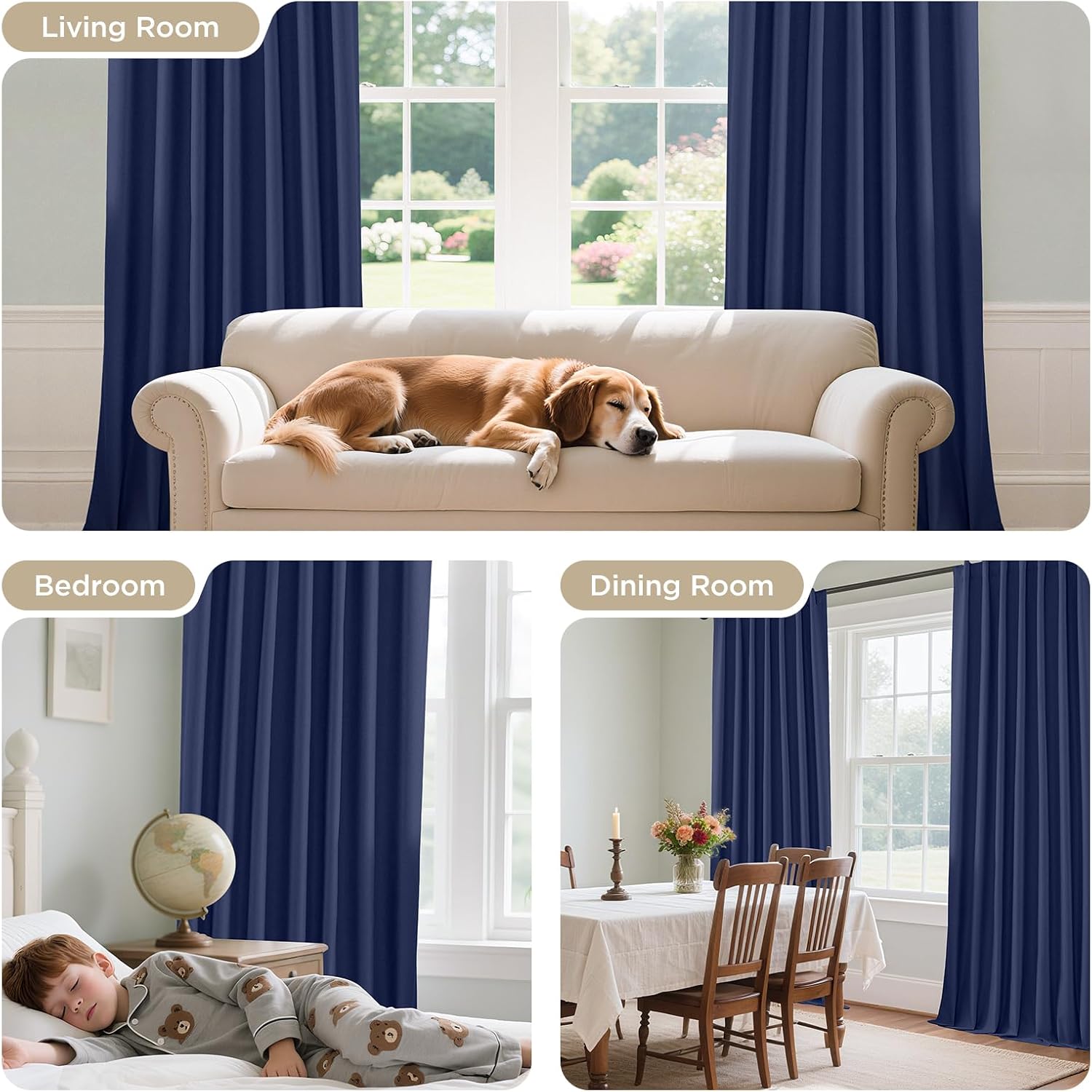 Joydeco Navy Blue Curtains 84 Inch Length - Thermal Insulated Room Darkening Drapes 2 Panels Set, Rod Pocket & Back Tab Noise Reducing Blac…
