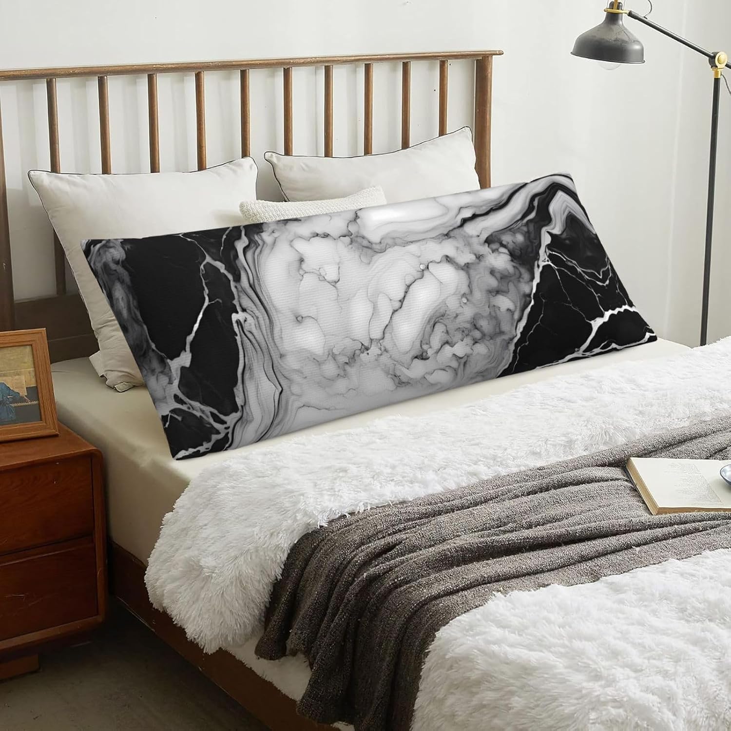 Sovvin Black and White Marble Body Pillow Cover Long Pillow Case with Zipper Decorative Soft Cushion Bedding Pillowcase for Couch Be…
