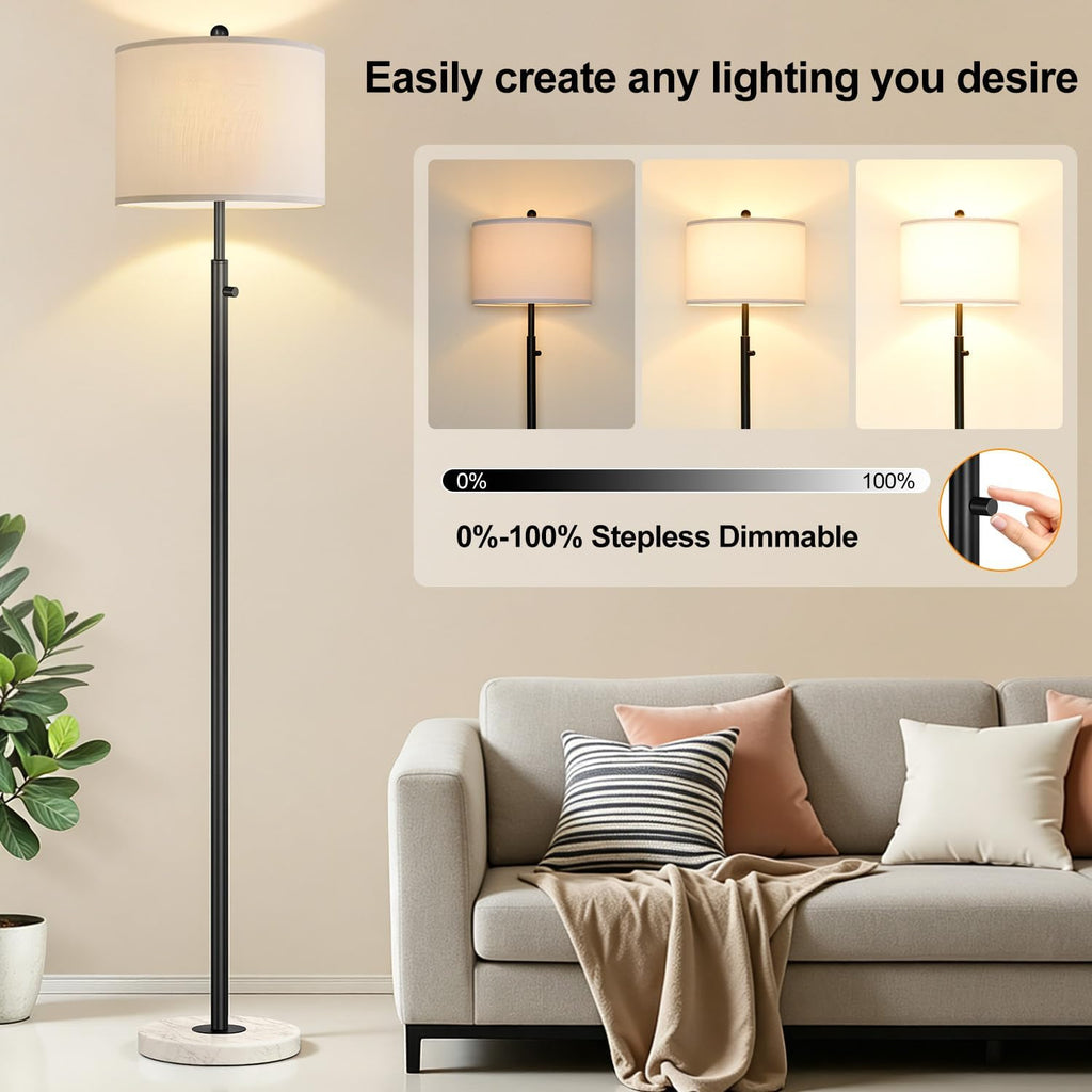 Nintiue Dimmable Floor Lamp for Living Room, 11W LED Bulb Included, Modern Standing Lamp with Marble Base, Tall Pole Light with White…