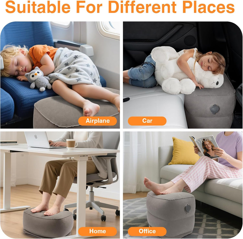 Maliton Inflatable Foot Rest Pillow for Travel, Kids Airplane Bed, Adjustable 3 Layers Height Leg Pillow of Air Travel Essentials, Car…