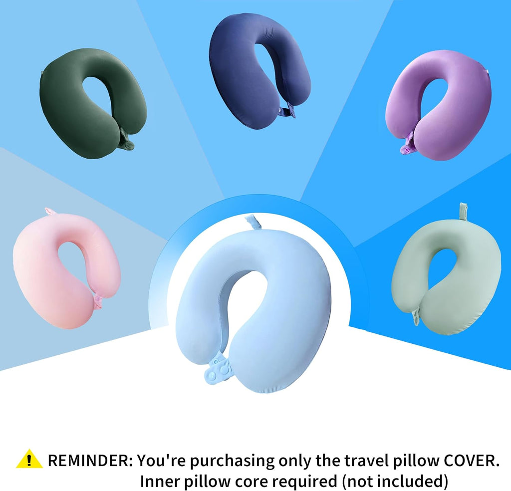 foiesfiuh Neck Pillow Cover – Cooling Ice Silk Travel Pillowcase with Double Snap, Soft, Washable & Lightweight, Fits U-Shaped Travel Pillo…