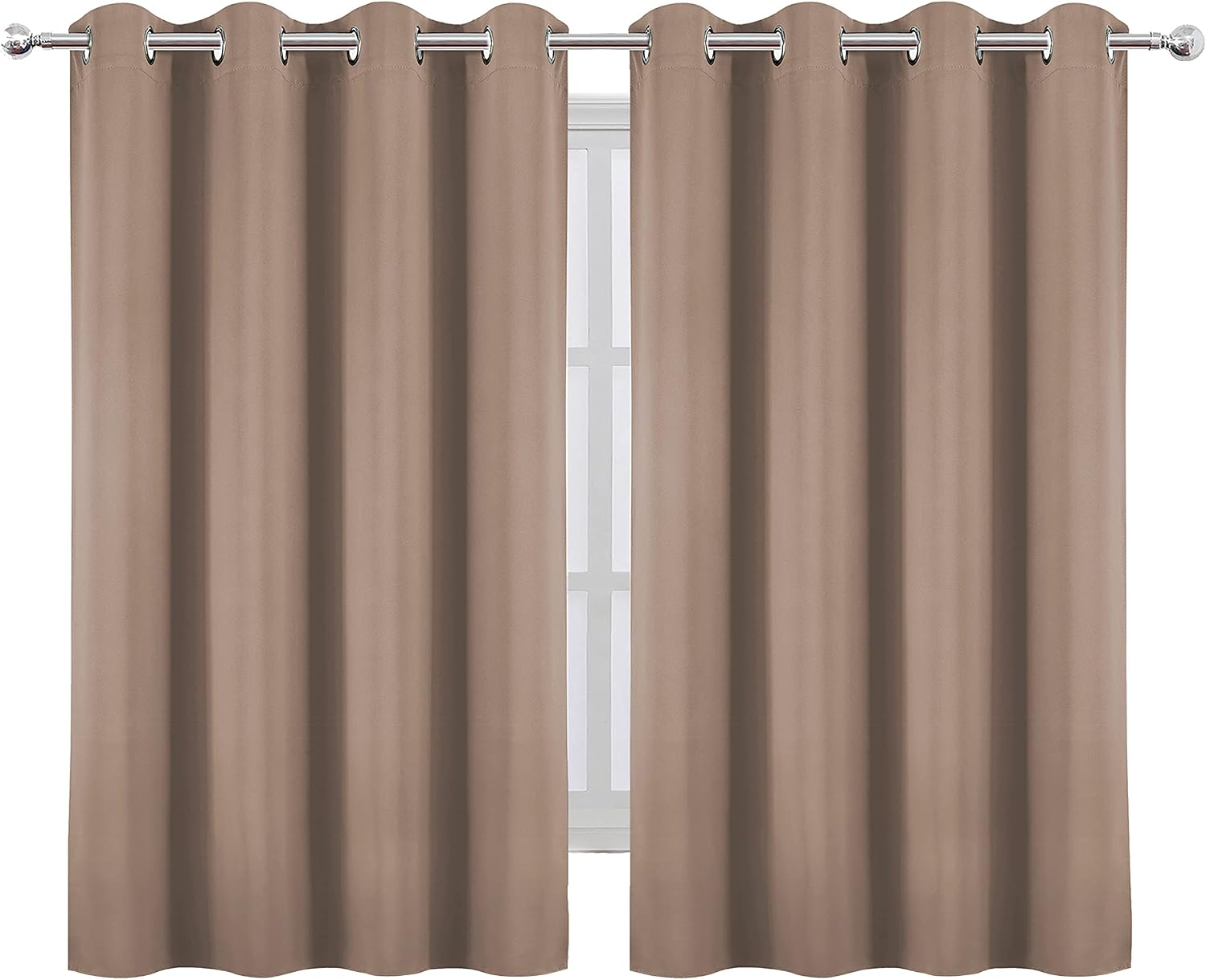 Lemomo Cappuccino Blackout Curtains/52 x 45 Inch Length Set of 2 Panels Grommet Short Bedroom Curtains 45 Inch silver