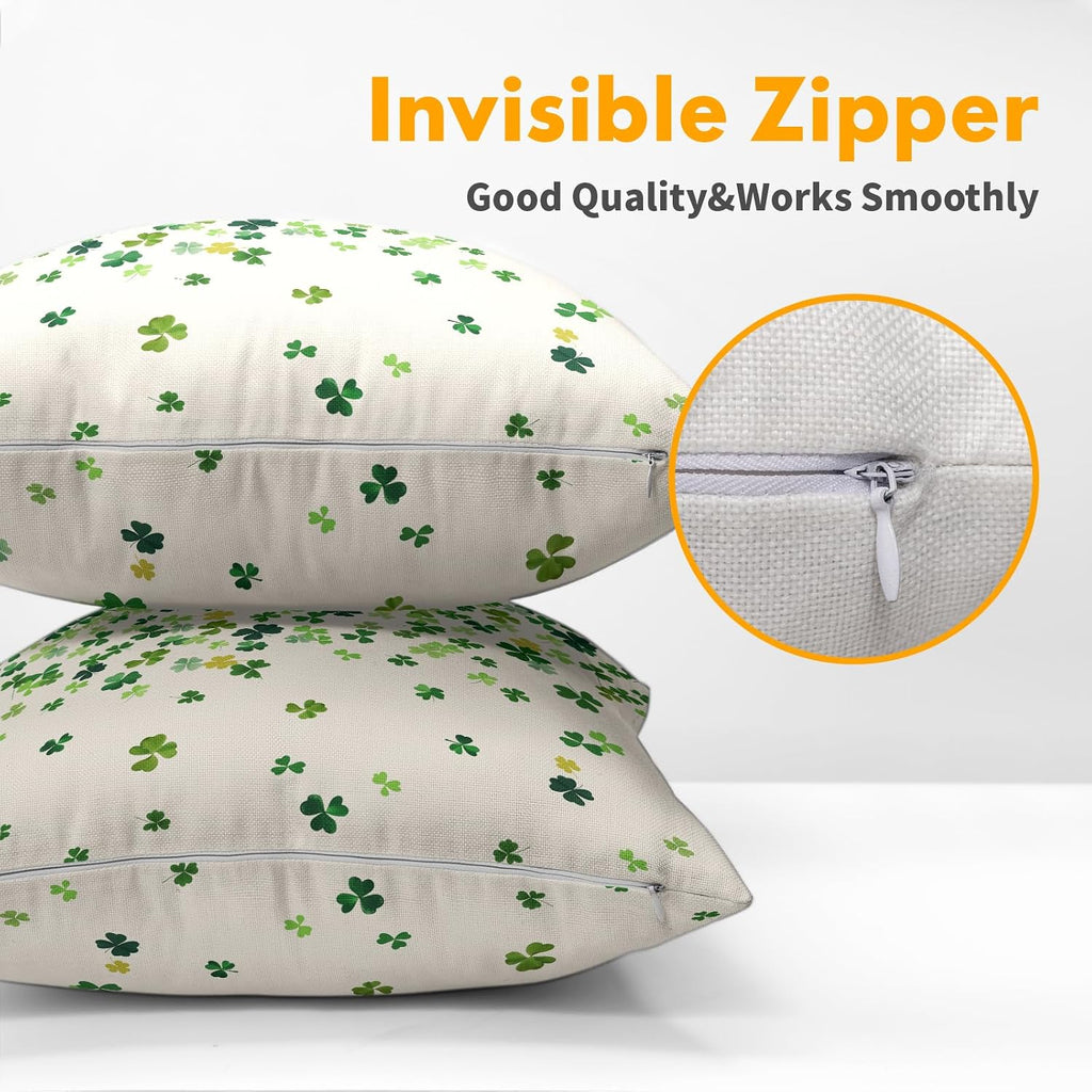 Granbey St. Patrick's Day Pillowcase 16x16 Inch 2 Pack Shamrocks Lucky Clover Throw Pillow Covers Saint Patrick Day Spring Cotton-Linen Squ…