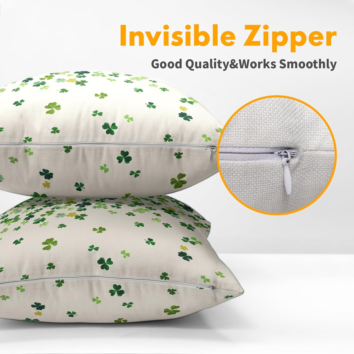 Granbey St. Patrick's Day Pillowcase 18x18 Inch 2 Pack Shamrocks Lucky Clover Throw Pillow Covers Saint Patrick Day Spring Cotton-Linen Squ…