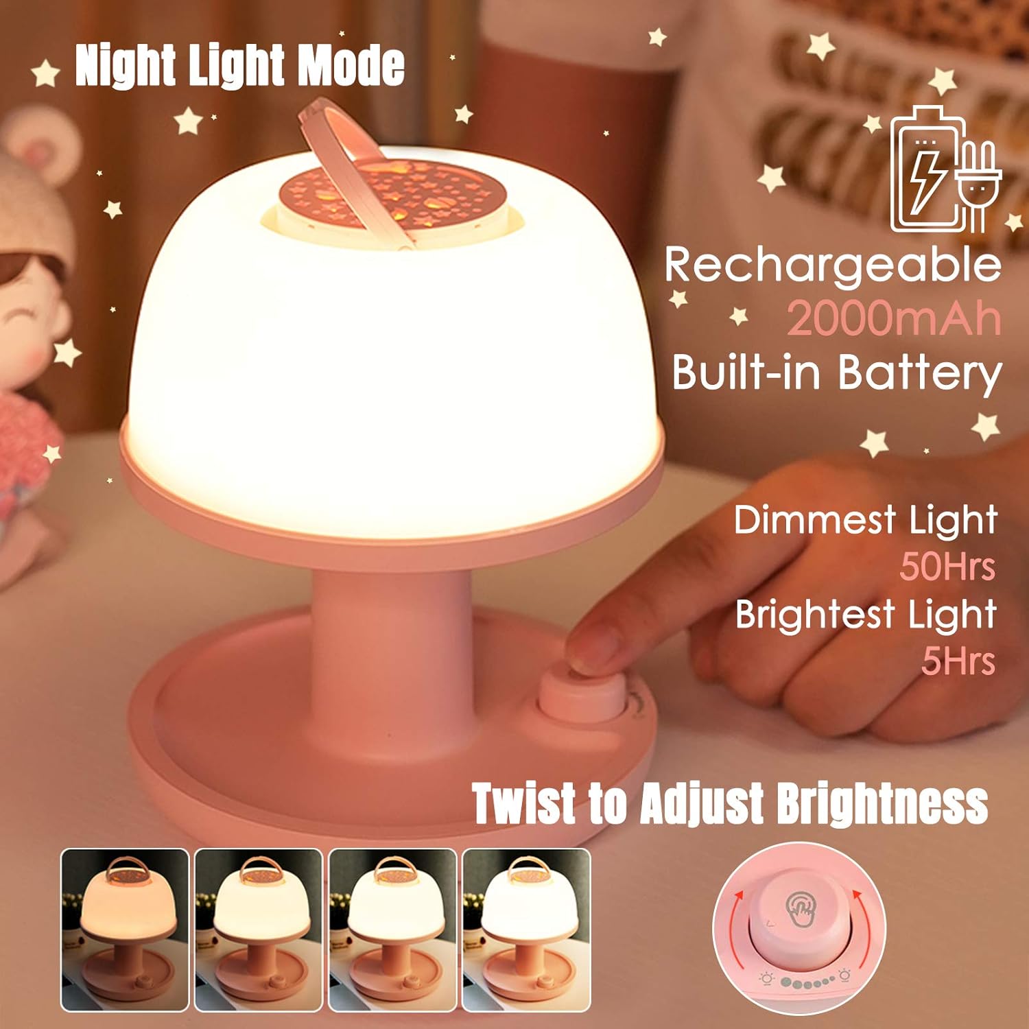 LICKLIP Toddler Night Light Lamp, Dimmable LED Bedside Lamp with Star Projector, Kids Lights Timer Design & Color Changing, Portable…