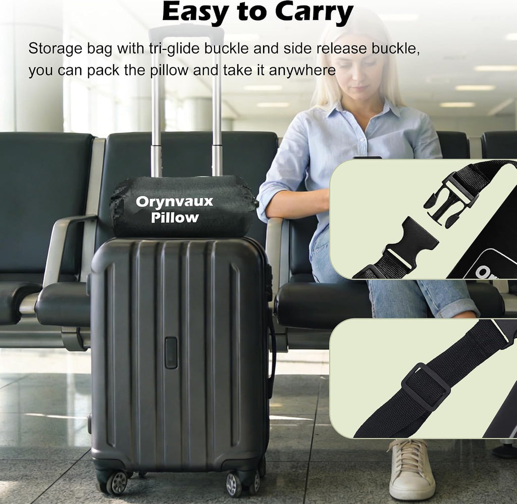 BetterSleepAnywhere! Cooling Camping Pillow, Memory Foam Travel Pillow with Adjustable Buckle Strap & Storage Bag