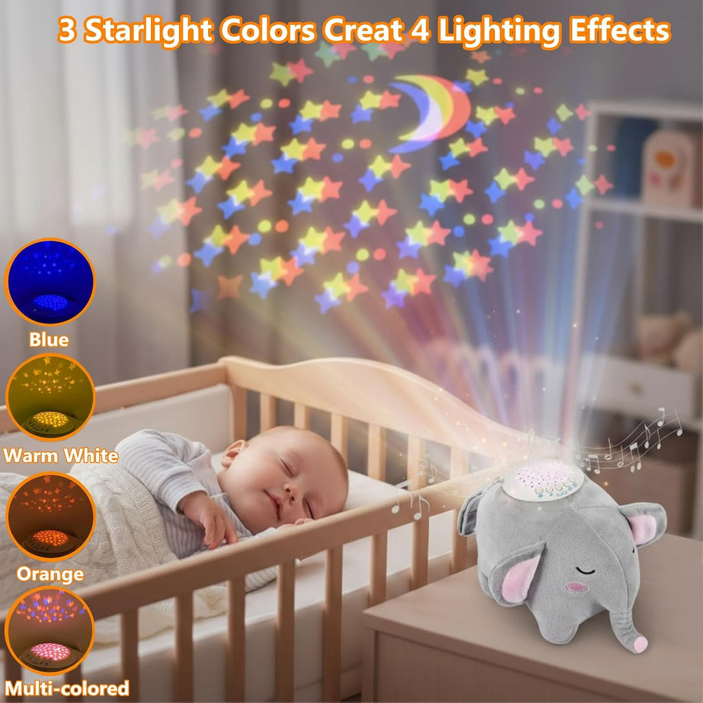 Berest Baby Elephant Soother Toy with Starry Night Light Projector, Shushing Heartbeat Plush Stuffed Animal with Lullaby Music & White Nois…