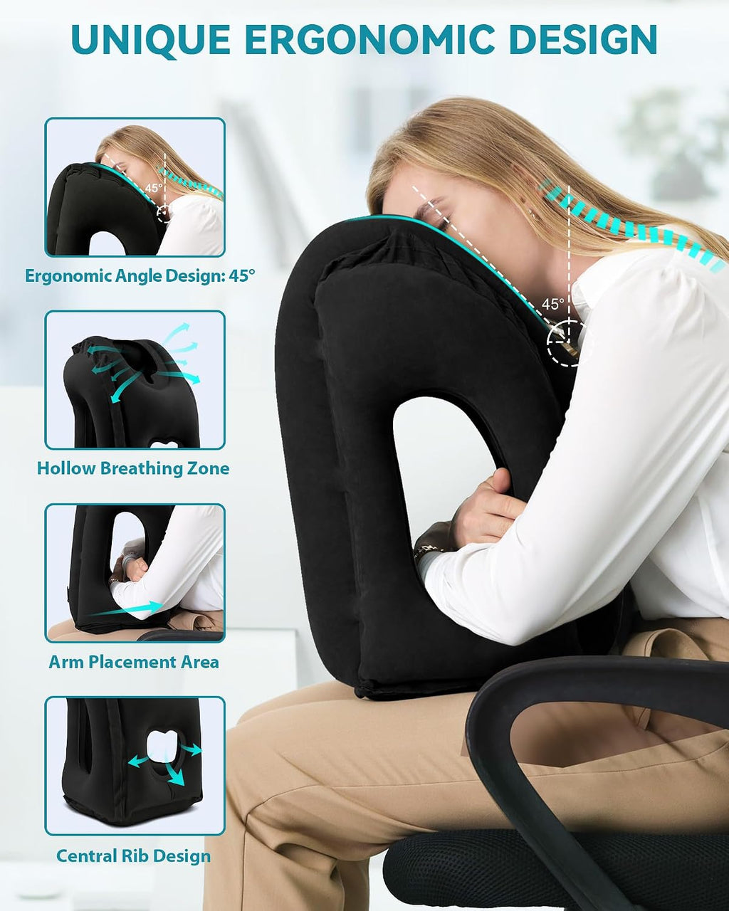 Inflatable Travel Pillow, Airplane Neck Pillow Comfortably Supports Head and Chin for Airplanes, Trains, Cars Office Napping on The Tray…