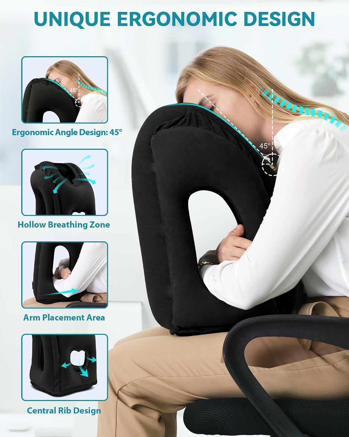 Inflatable Travel Pillow, Airplane Neck Pillow Comfortably Supports Head and Chin for Airplanes, Trains, Cars Office Napping on The Tray…