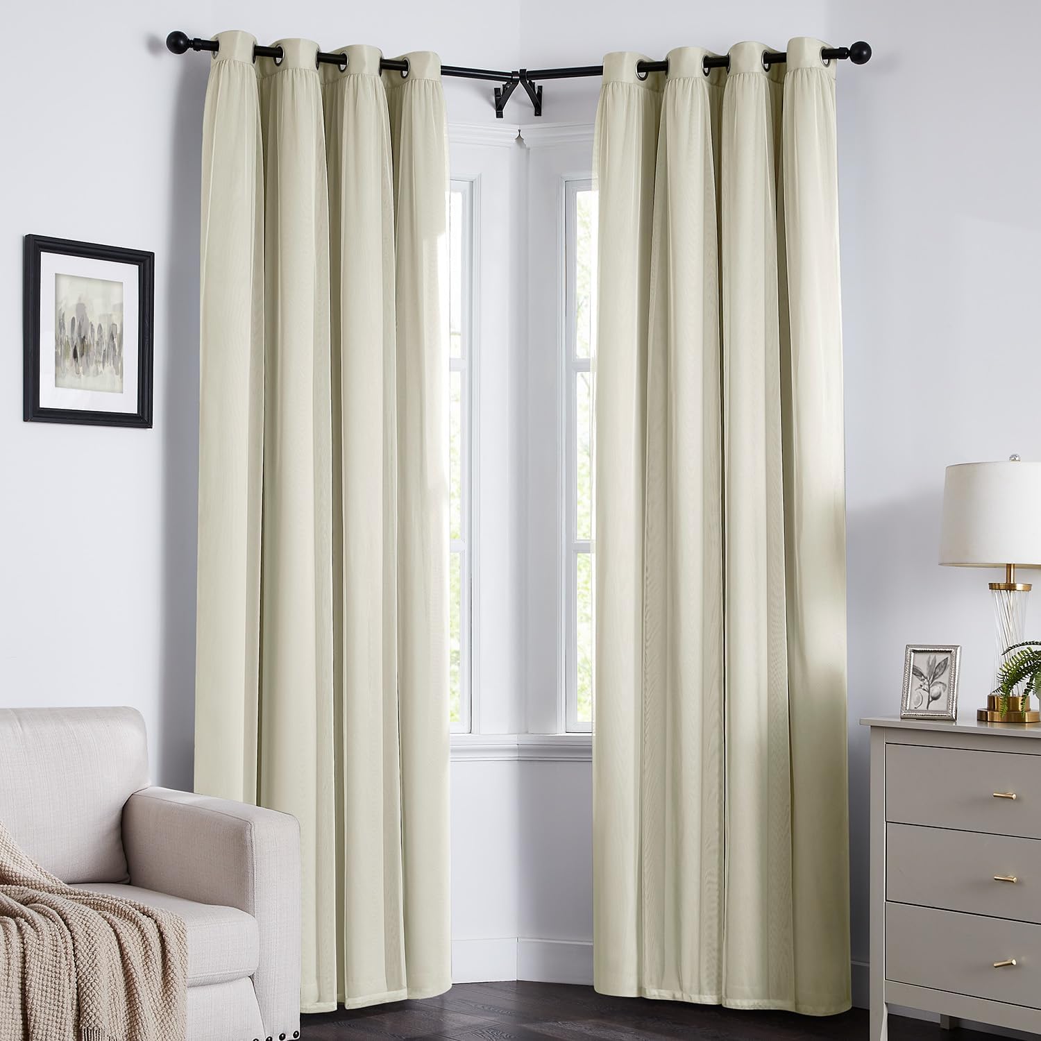 Swandream Blackout Curtains for Bedroom, Double Layer Beige Curtains, Black Out Curtain 84 inch Long with Sheer Overlay for Living Room, Ro…