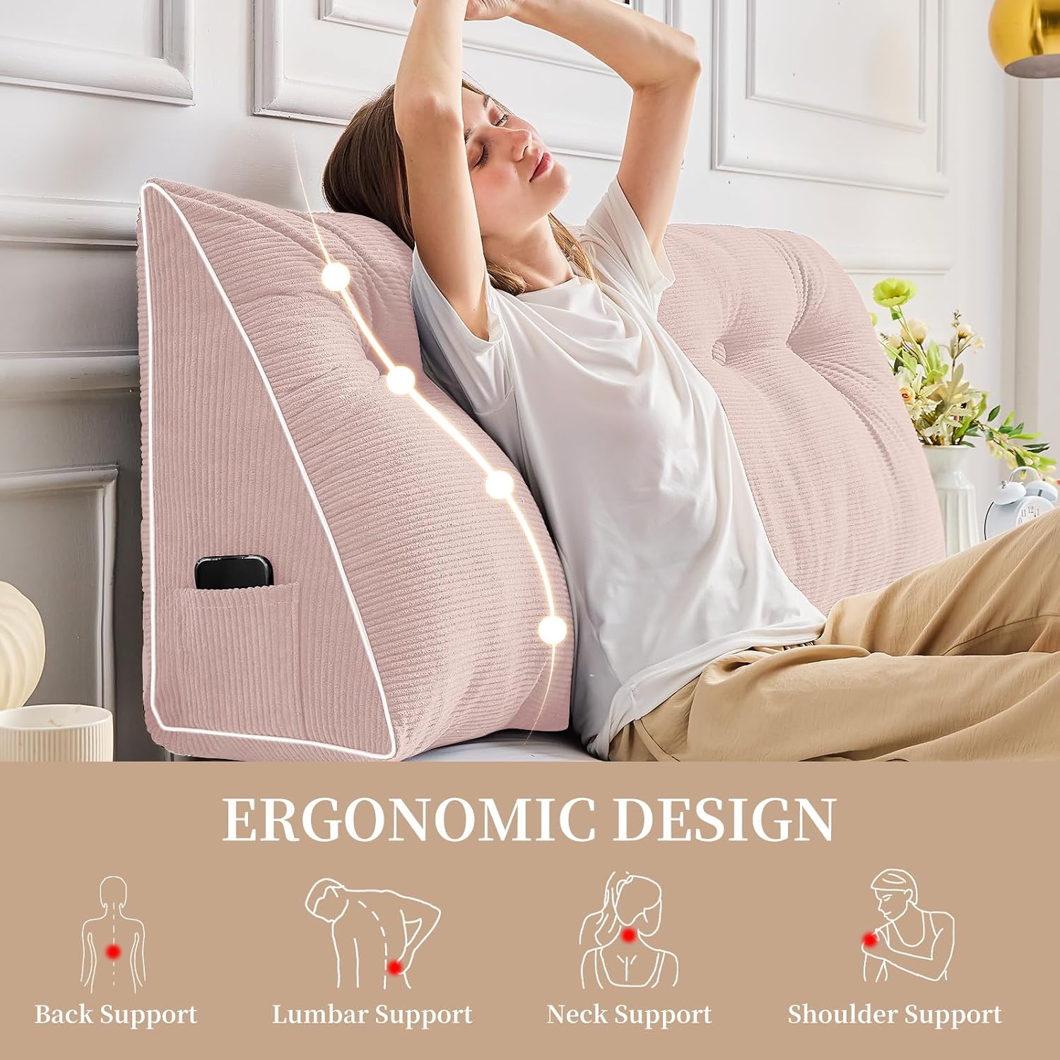 Sasttie Headboard Pillow Full, Wedge Pillow Headboard for Sitting Up in Bed, Back-Rest Support Triangular Cushion for Reading - Features Re…