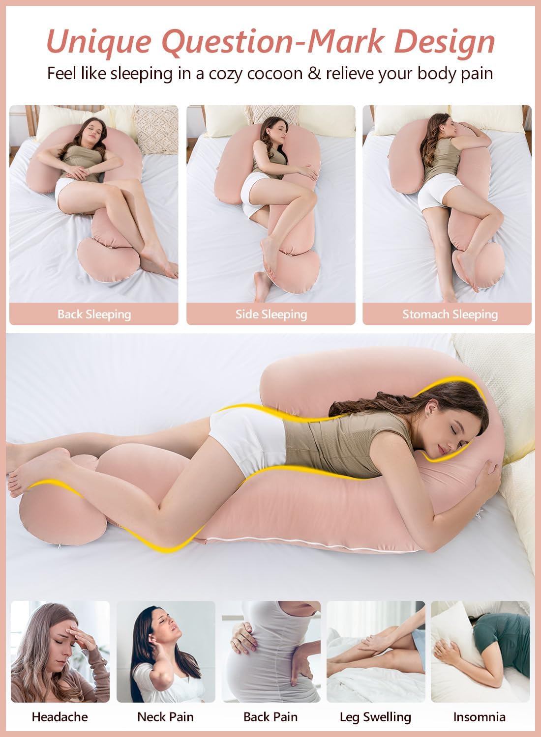 Meiz Question Mark Body Pillow for Adults, Cooling Full Body Support Pillow for Side Sleepers & Back Support, Cotton Long Bolster Pillow wi…