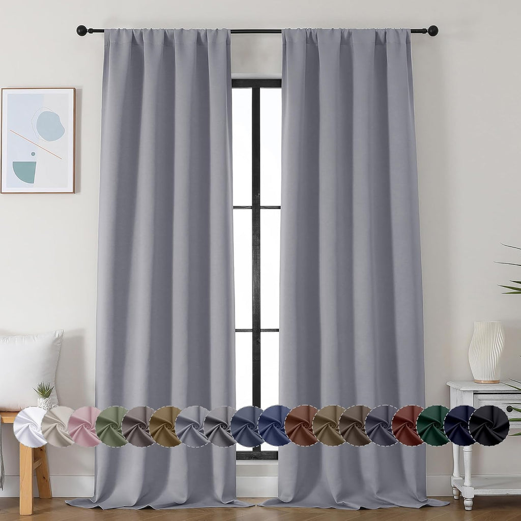 Simplebrand Ava Silver Grey Blackout Curtains for Bedroom 96 Inches Long 2 Panels, Solid Thermal Insulated, Energy Saving Living Room Windo…
