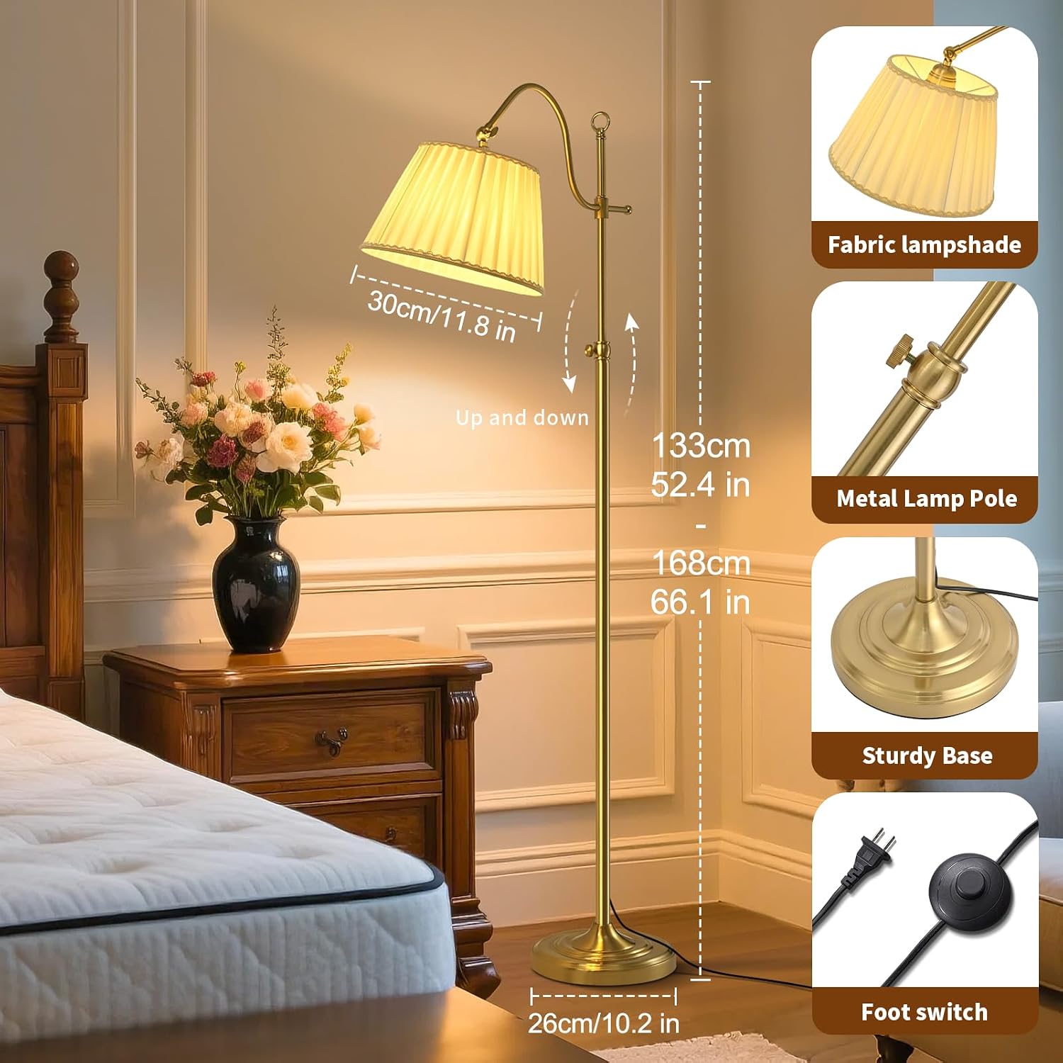 Bright 12W LED Floor Lamps with Smart Remote and Bluetooth, Adjustable Brightness and Color, Gold Brass Boho Mid Century Home Decor, Living…