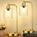 Lynnoland Set of 2 Industrial Table Lamps with USB Port, Gold Fully Stepless Dimmable Bedside Lamps for bedrooms, Nightstand Desk Lamp…