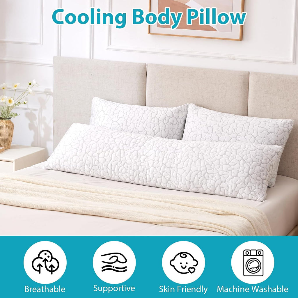 Wgakced Cooling Body Pillow for Adults, Shredded Memory Foam Full Body Pillow with Adjustable Loft & Removable Washable Cover, Long Bed Pil…