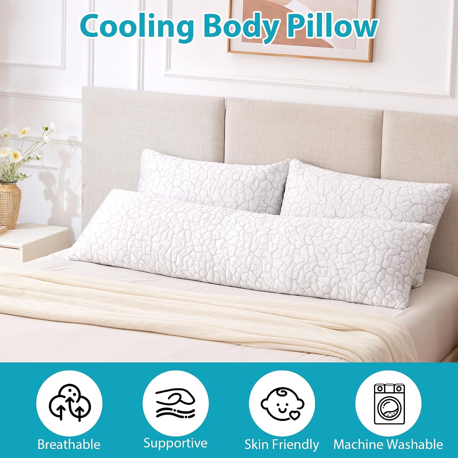 Wgakced Cooling Body Pillow for Adults, Shredded Memory Foam Full Body Pillow with Adjustable Loft & Removable Washable Cover, Long Bed Pil…