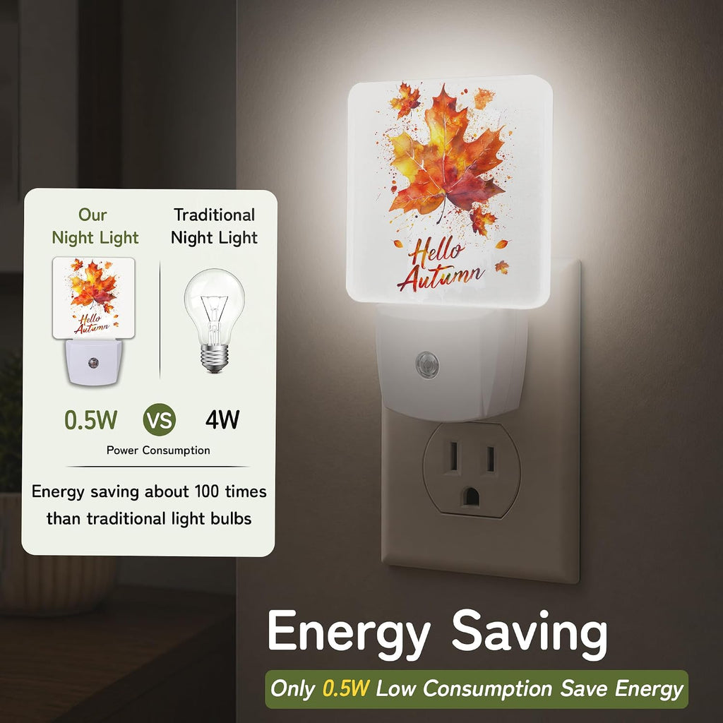 Night Light, Autumn Maple Leaves Night Lights Plug into Wall Decor for Bedroom Bathroom Hallway Kitchen, Dusk to Dawn Sensor Gift for…