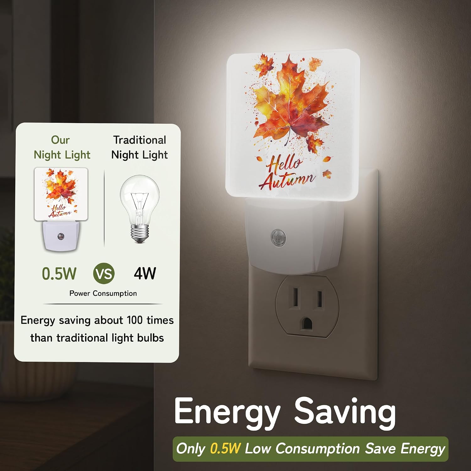 Night Light, Autumn Maple Leaves Night Lights Plug into Wall Decor for Bedroom Bathroom Hallway Kitchen, Dusk to Dawn Sensor Gift for…