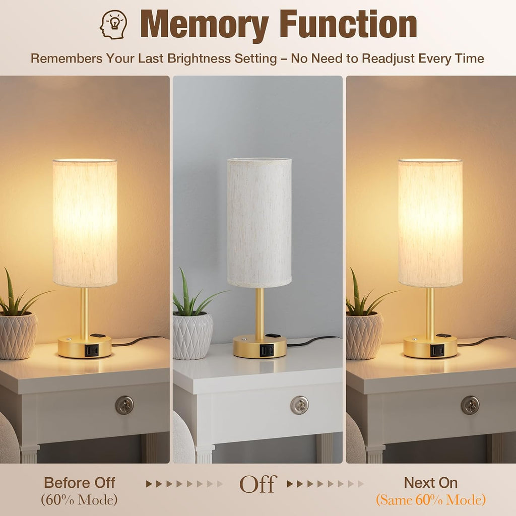Aooshine Touch Bedside Table Lamp with Memory - Stepless Dimmable Lamp for Bedroom, Small Nightstand Lamp with Dual USB Charging Ports and…