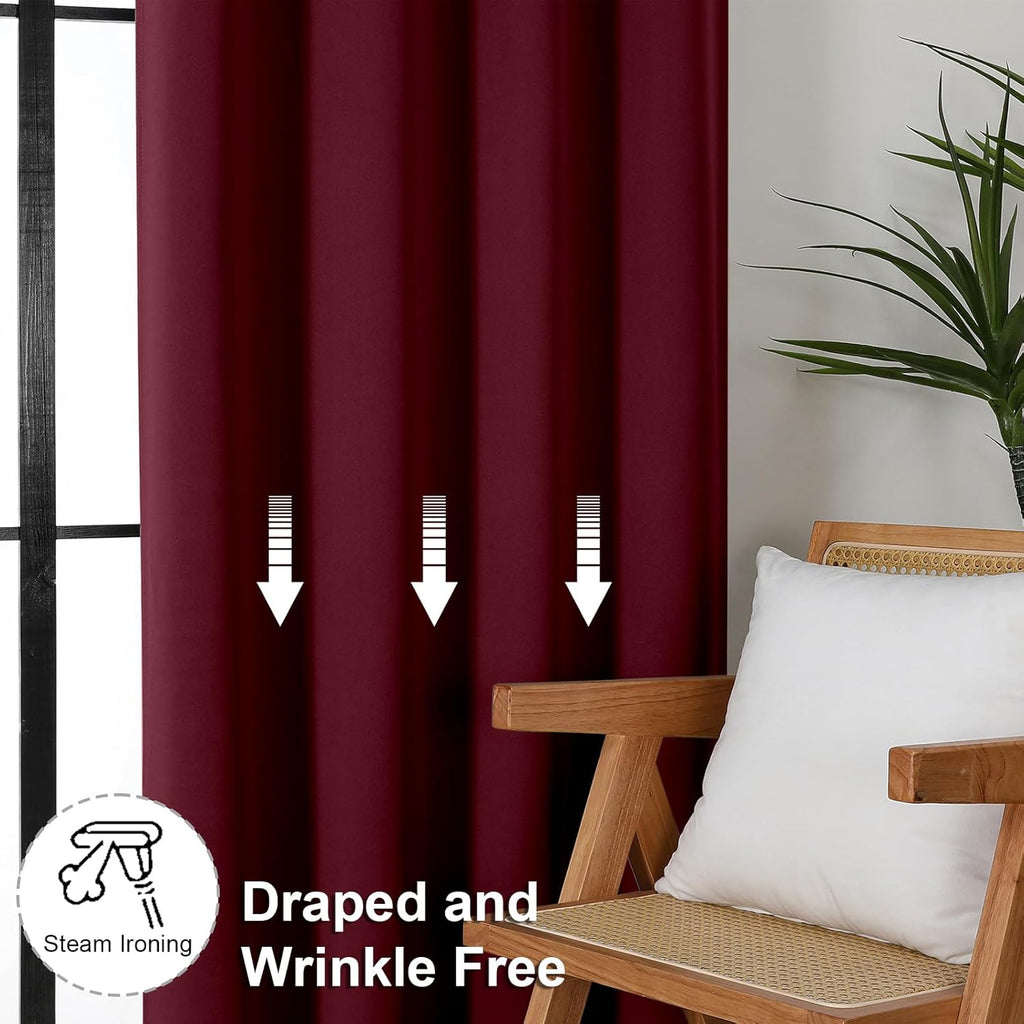 Simplebrand Ava Burgundy Blackout Curtains for Bedroom 63 Inch Length 2 Panels Set, Nursery Thermal Insulated Energy Saving Rod Pocket Wind…