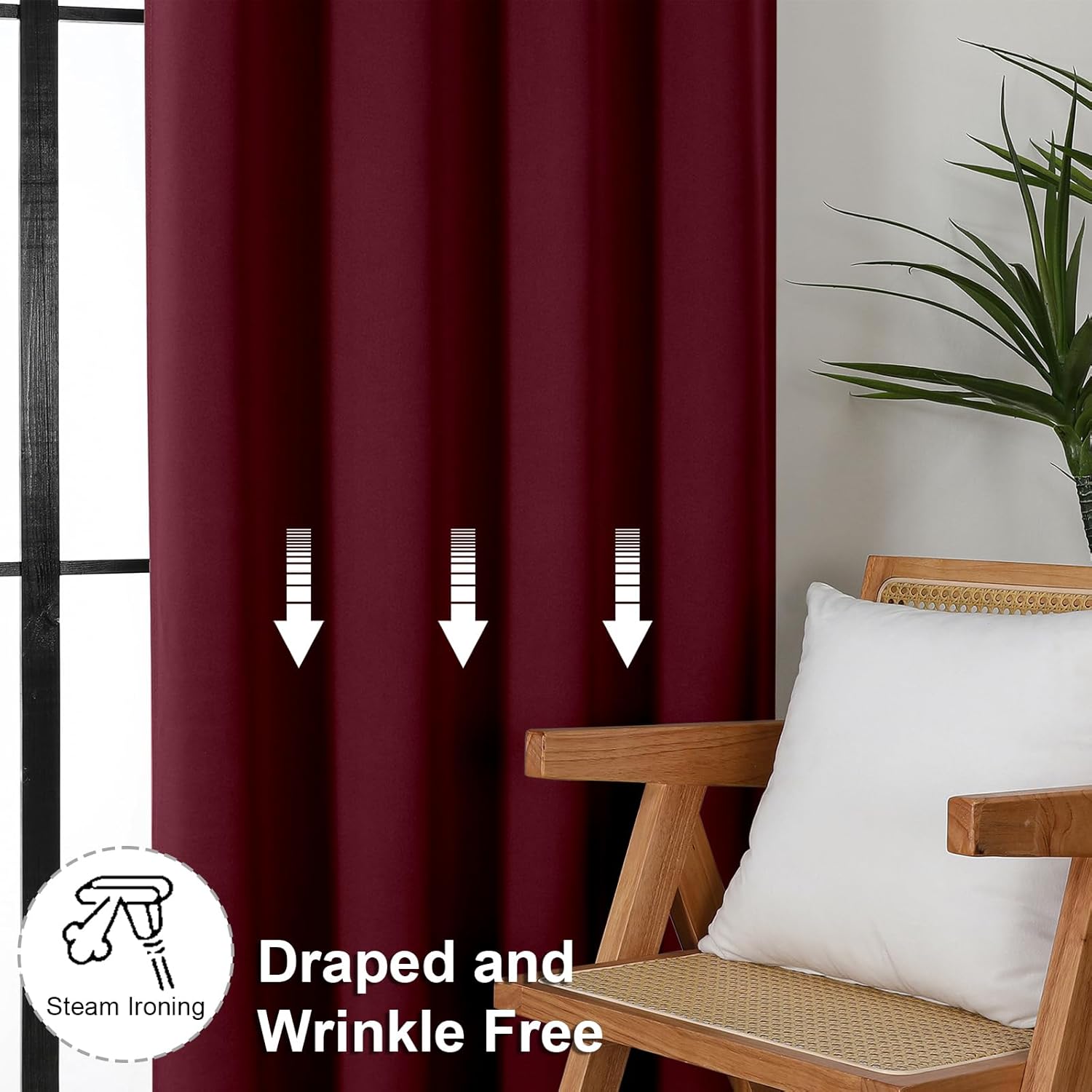Simplebrand Ava Burgundy Blackout Curtains for Bedroom 63 Inch Length 2 Panels Set, Nursery Thermal Insulated Energy Saving Rod Pocket Wind…