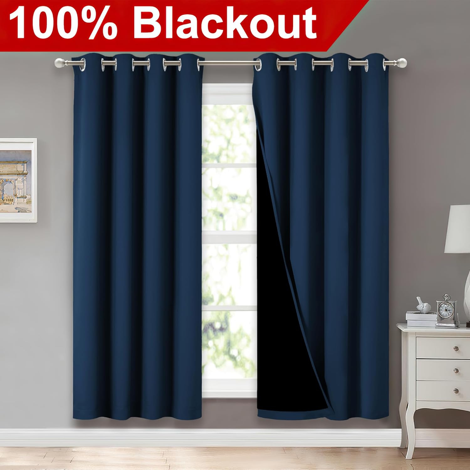 Nicetown Moroccan Blue Full Shade Curtain Panels, Pair of Energy Smart & Noise Blocking Out Blackout Drapes for Dining Room Window, Thermal…