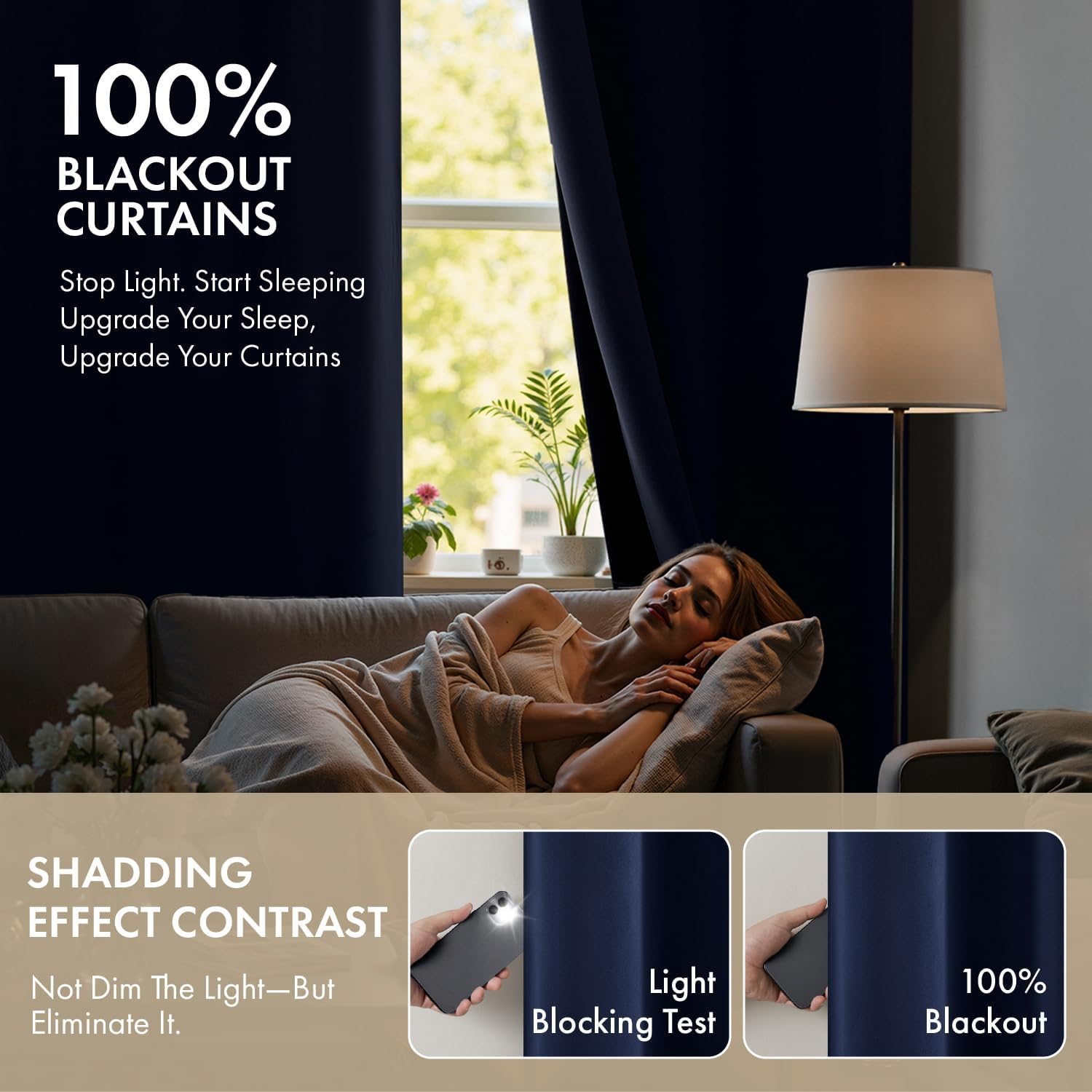 Miulee Navy Blue 100% Blackout Curtains for Bedroom 72 Inch Long, 2 Thick Layers Thermal Insulated Black Out Window Curtains with Black Lin…