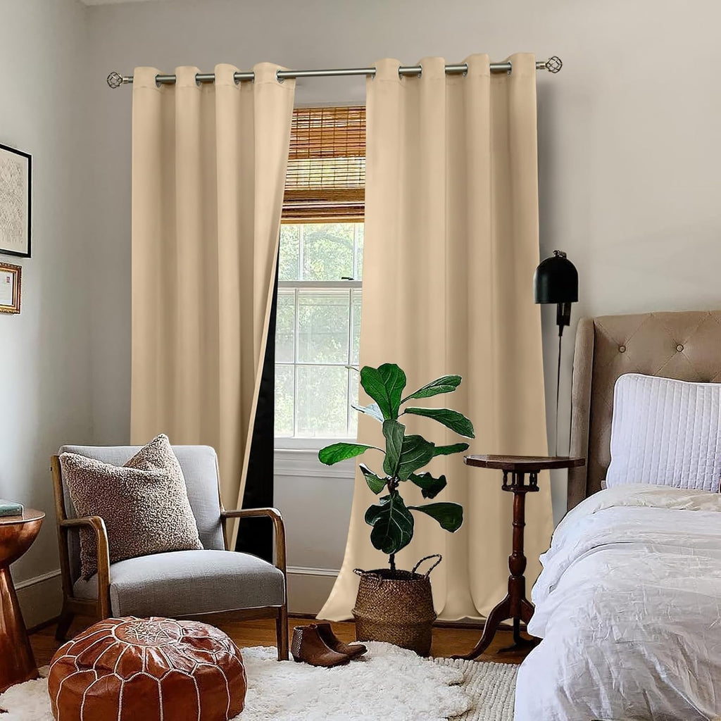 BGment Thermal Insulated 100% Blackout Curtains for Bedroom with Black Liner, Double Layer Full Room Darkening Noise Reducing Grommet Curta…