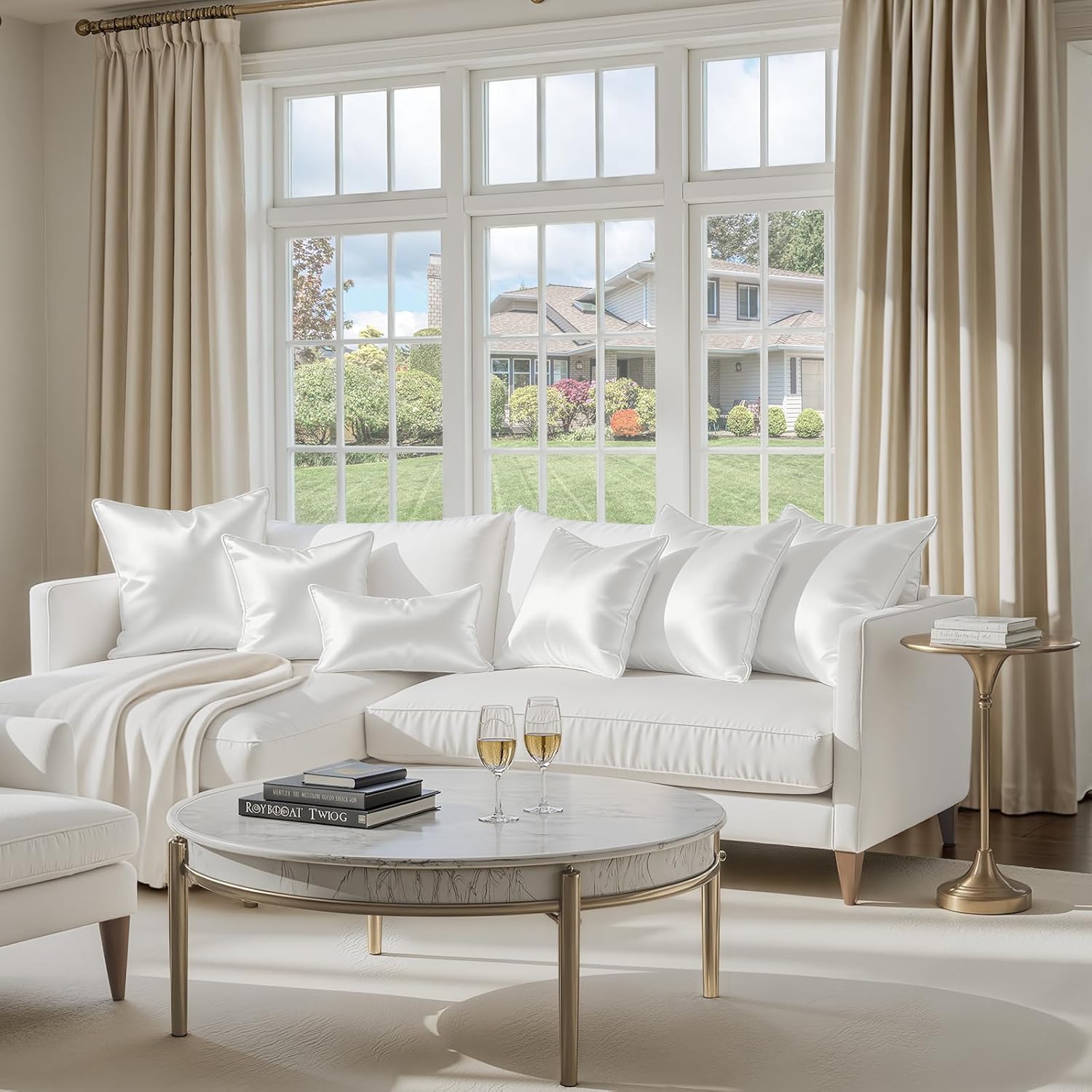 Homeideas White Decorative Throw Pillow Covers 20x20 Set of 2, Glossy Faux Silk Pillow Covers for Couch Sofa Bed Decor Luxury Summer Euro C…