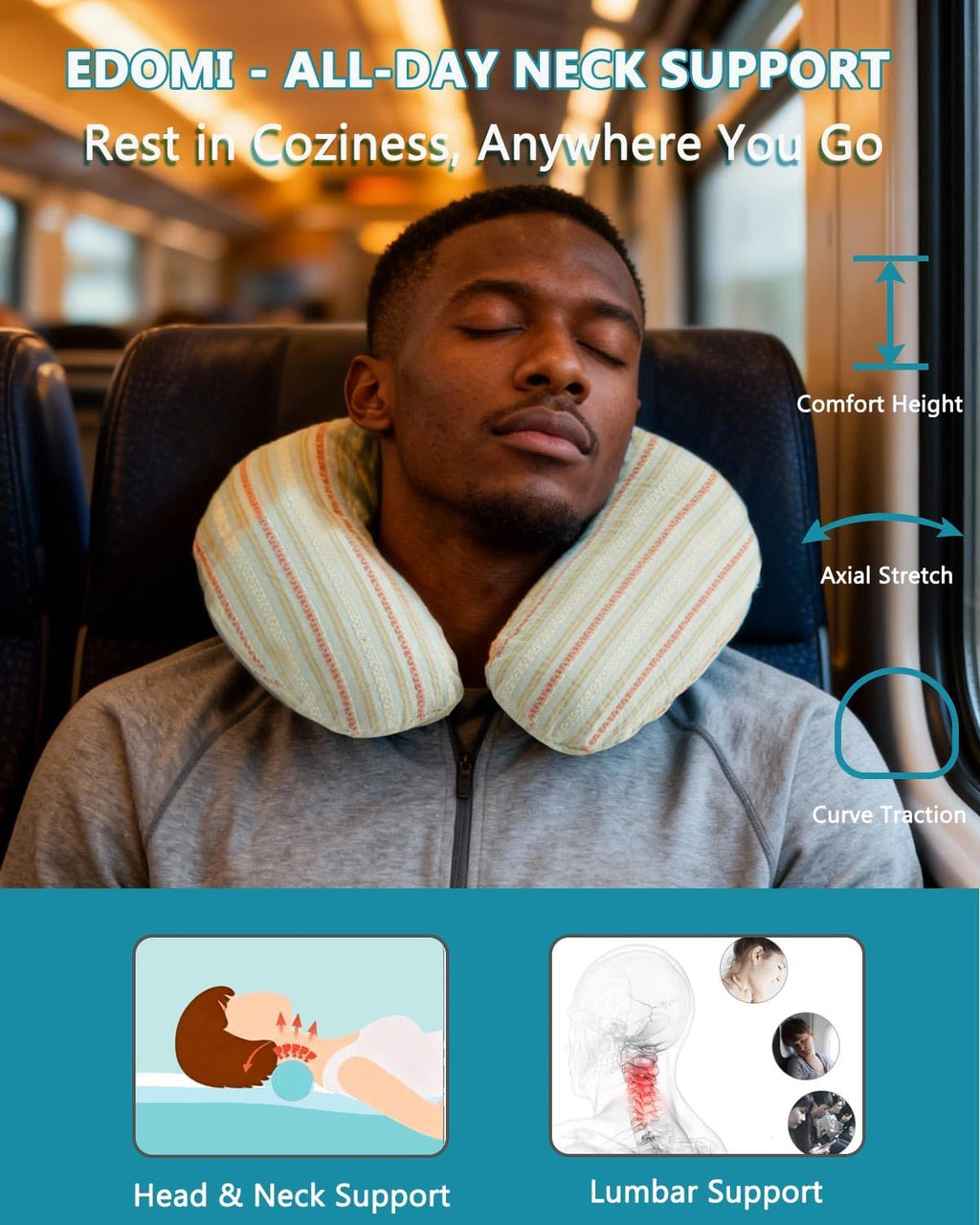 Edomi Buckwheat U Shaped Neck Pillow - 12''x12'' Adjustable Cervical Support Pillow with Breathable Buckwheat Hulls, Removable Cotton Cover…