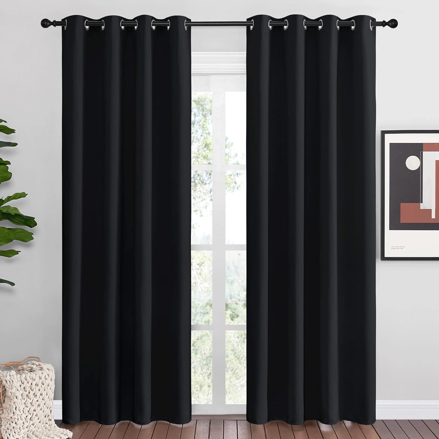 NICETOWN Black Out Curtains for Bedroom Living Room 80 Inches Long, 2 Panels, 52" W, Black, 3 Pass Microfiber Noise Reducing Thermal…