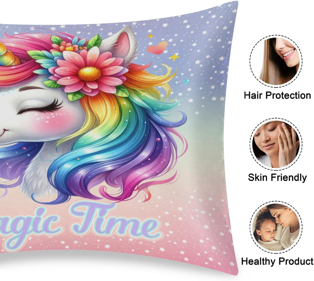 Unicorn Rainbow Animal Satin Silk Pillowcase for Hair and Skin Pillow Cases King Size Soft Silk Pillow Case with Envelope Closure Print…