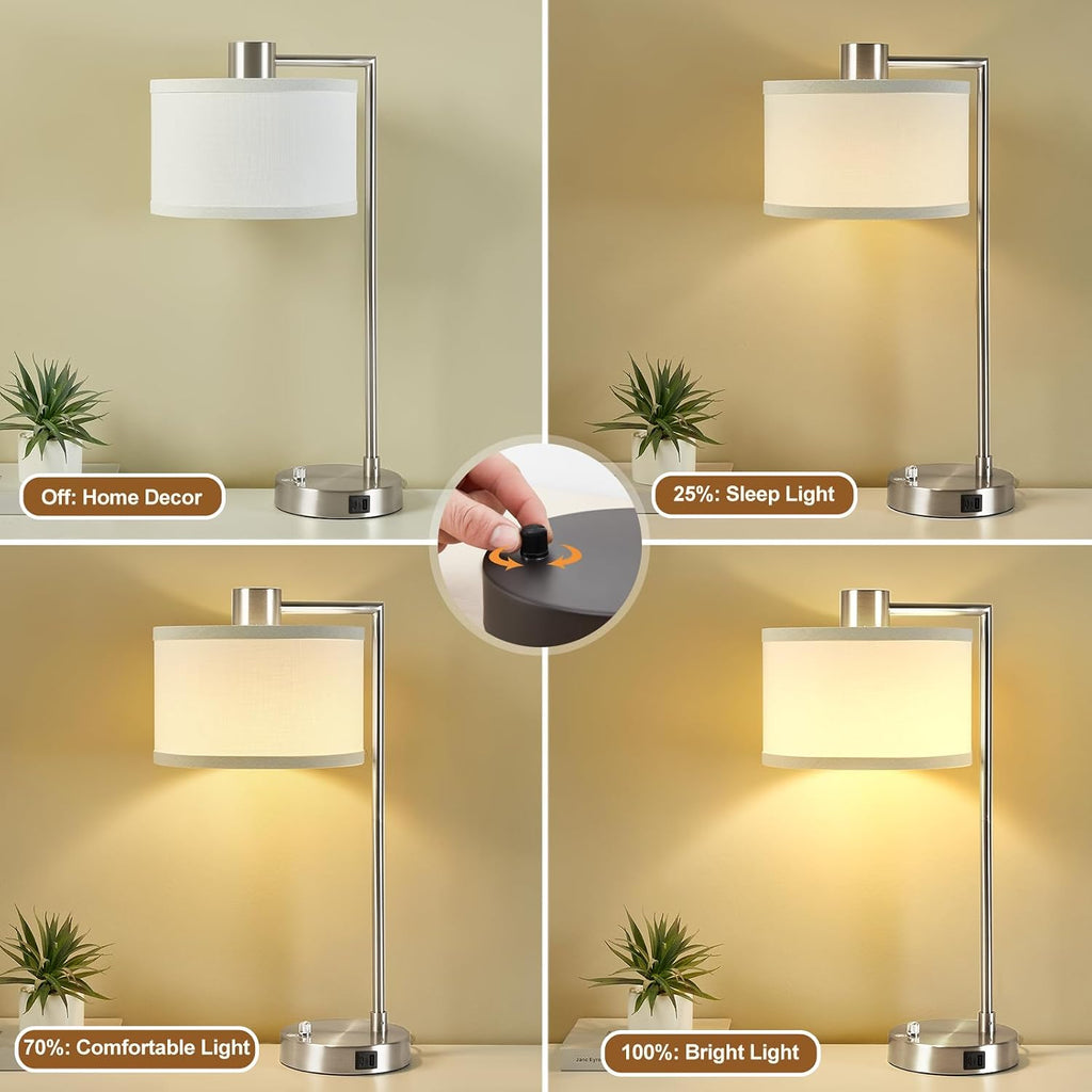 Luvkczc Table Lamps for Living Room with USB C+A Ports - Fully Stepless Dimmable Bedsides Lamp with Linen Lampshade, Lamps for Night…