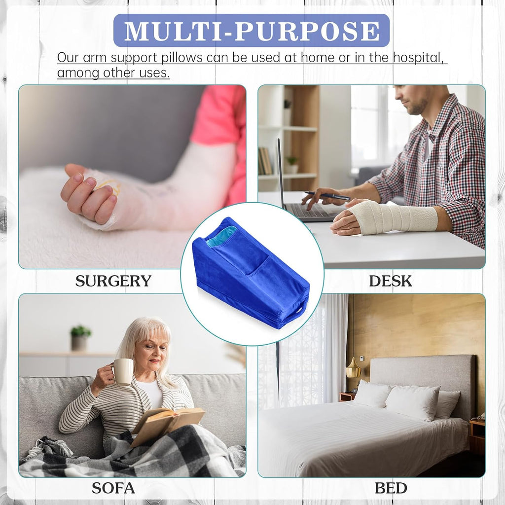 Buryeah Blue Arm Elevation Pillow with 2 Pockets, Soft Ergonomic Support Pillow for Elbow Rest Wedge Broken Arm Elbow Gifts with High Densi…