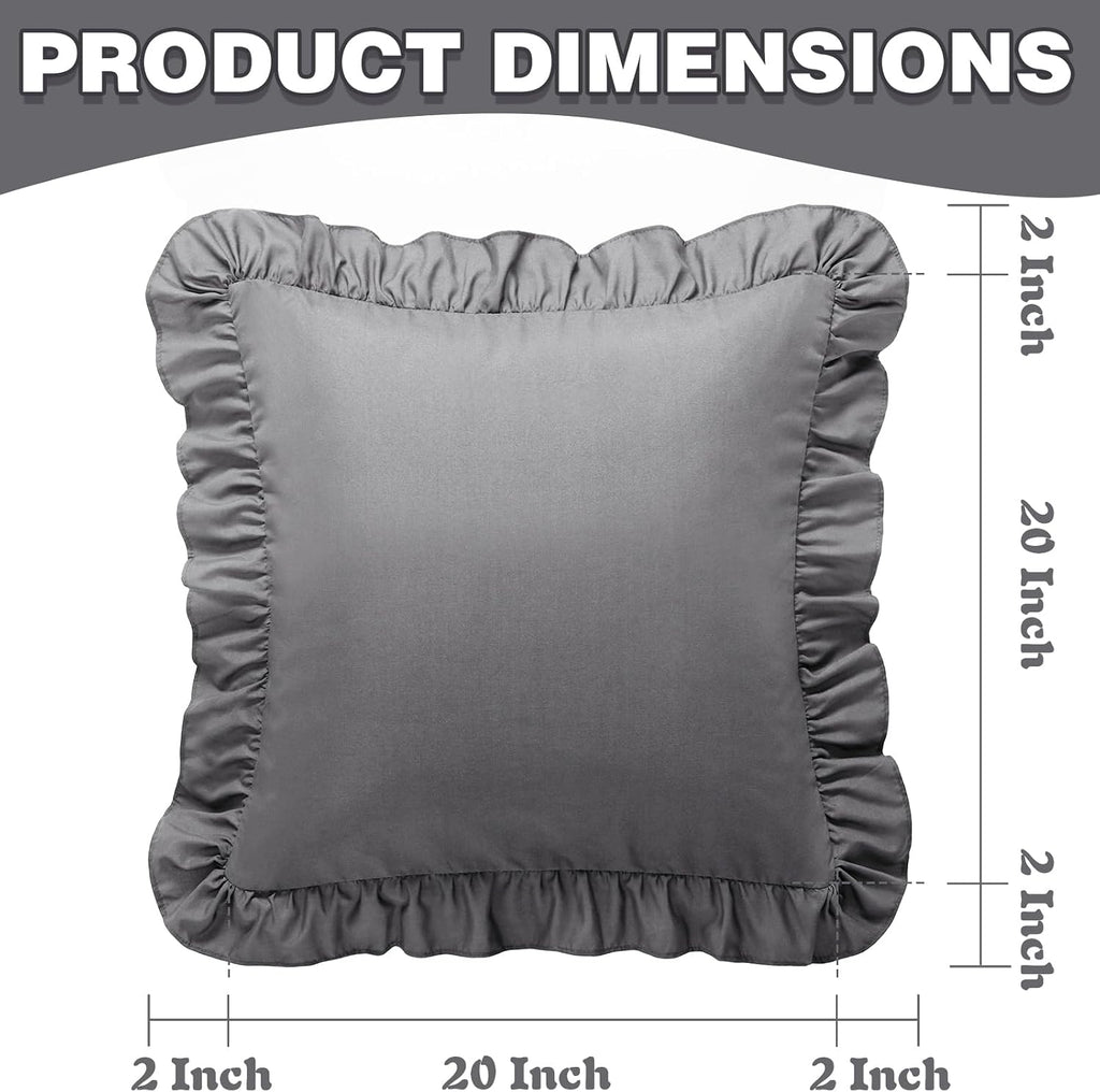 KKJIAF Ruffle Pillow Cases 20x20 Inches, Grey Square Ruffled Pillow Covers Set of 2, Microfiber Wrinkle Resistant Pillow Shams with…