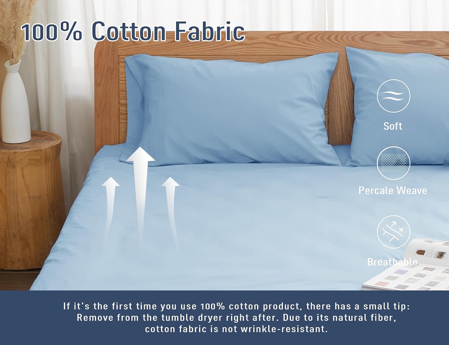 Homtec Pillow Cases, Standard Queen Size Cotton Percale Weave Pillowcases, Pre-Shrunk Breathable and Hypoallergenic Pillowcases, Set of 2 (…