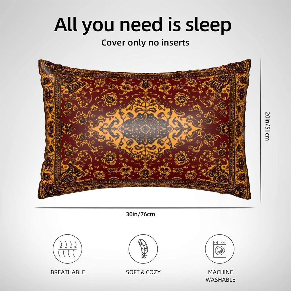 Imitation Silk Pillowcase for Hair and Skin Boho Retro Dark Red Golden Carpet 1 Pack Satin Queen Pillowcase with Hidden Zipper Cooling…