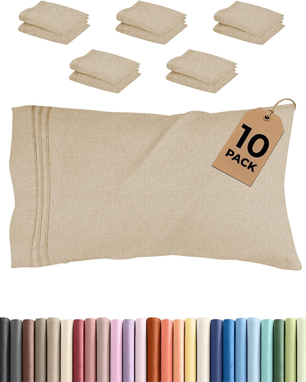 King Standard Pillow Cases Set of 10 - Ultra Soft Hotel Quality Pillowcase Covers - Comfy & Wrinkle Free - Shrink & Fade Resistant…