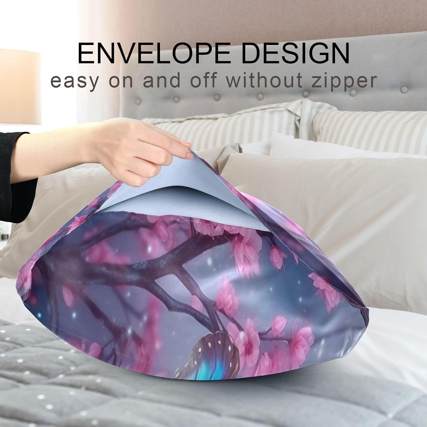 YETTASBIN Butterfly Flower Satin Pillowcase, Soft Breathable Silk Pillow Case with Envelope Closure for Hair and Skin, King Size 40 x 20…