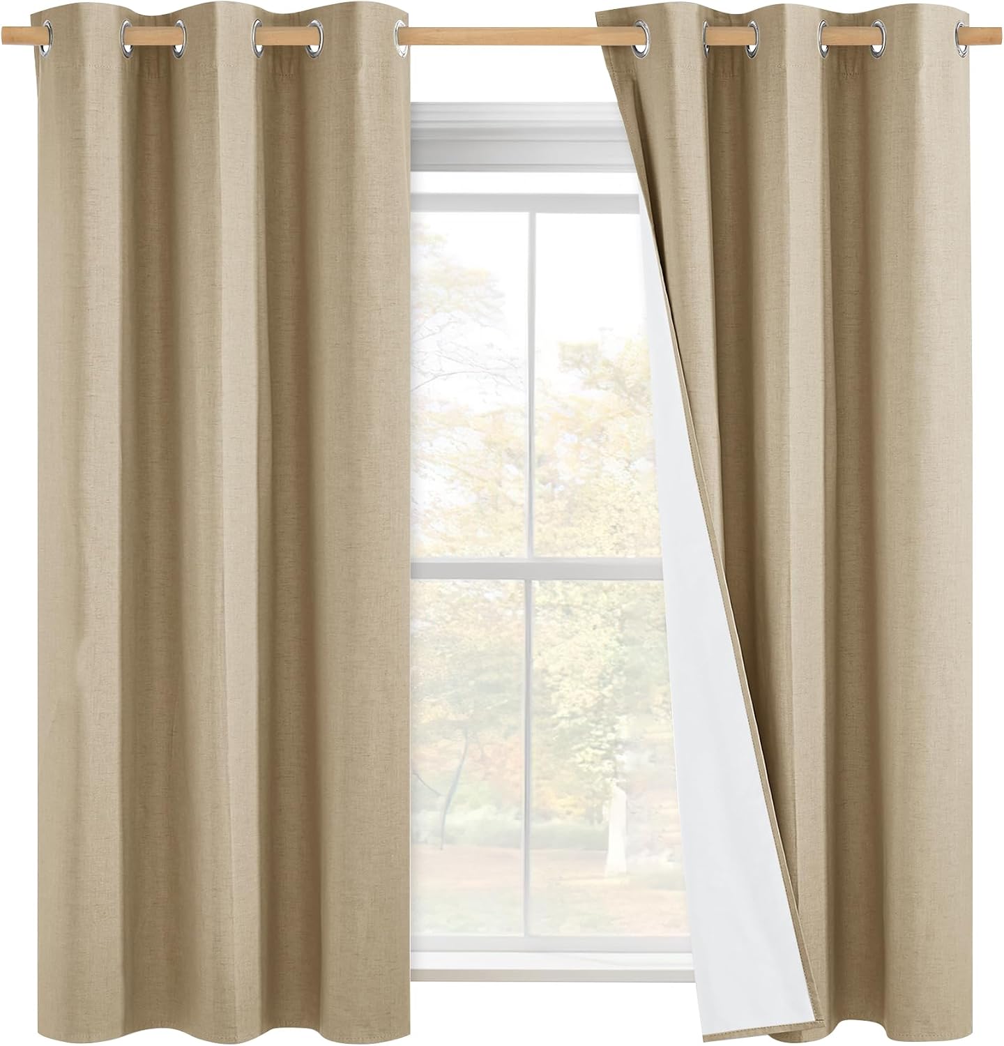 NICETOWN 100% Absolutely Blackout Linen Curtains with Thermal Insulated White Liner, Camel, 42" Wide by 45" Long, 2 Pieces, Linen Blend…