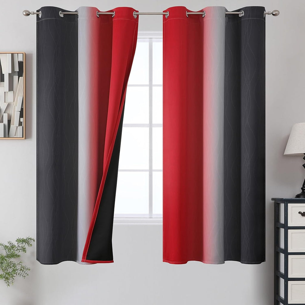 Estelartextiler Estelar Textiler Ombre Red and Black Curtains 63 Inch Length 2 Panels, 100% Blackout Curtains for Living Room, Grommet Ther…
