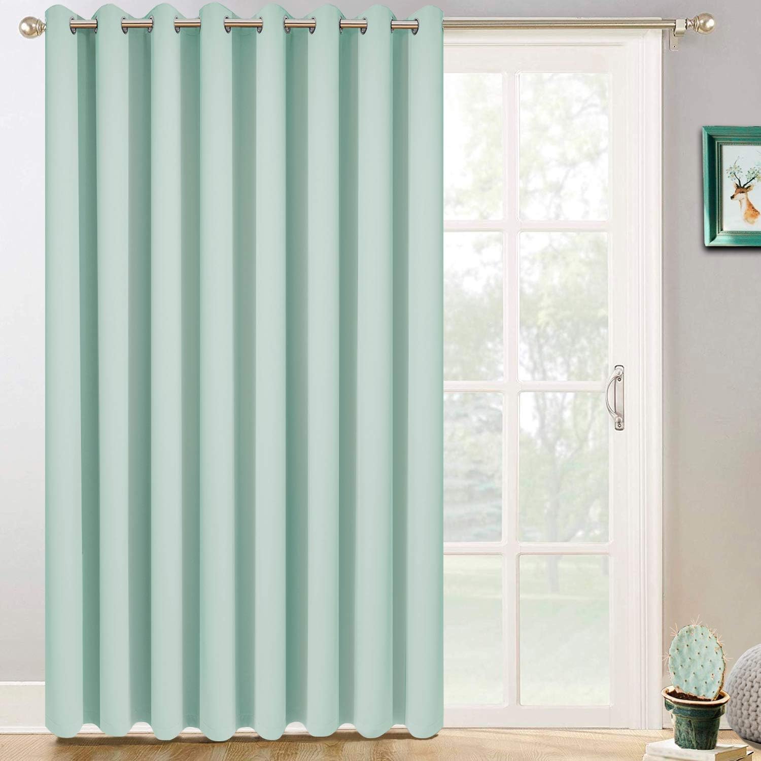 Yakamok Extra Wide Blackout Curtain for Sliding Glass Door, Grommet Thermal Insulated Room Divider Curtain 100W x 84L inch, Room…