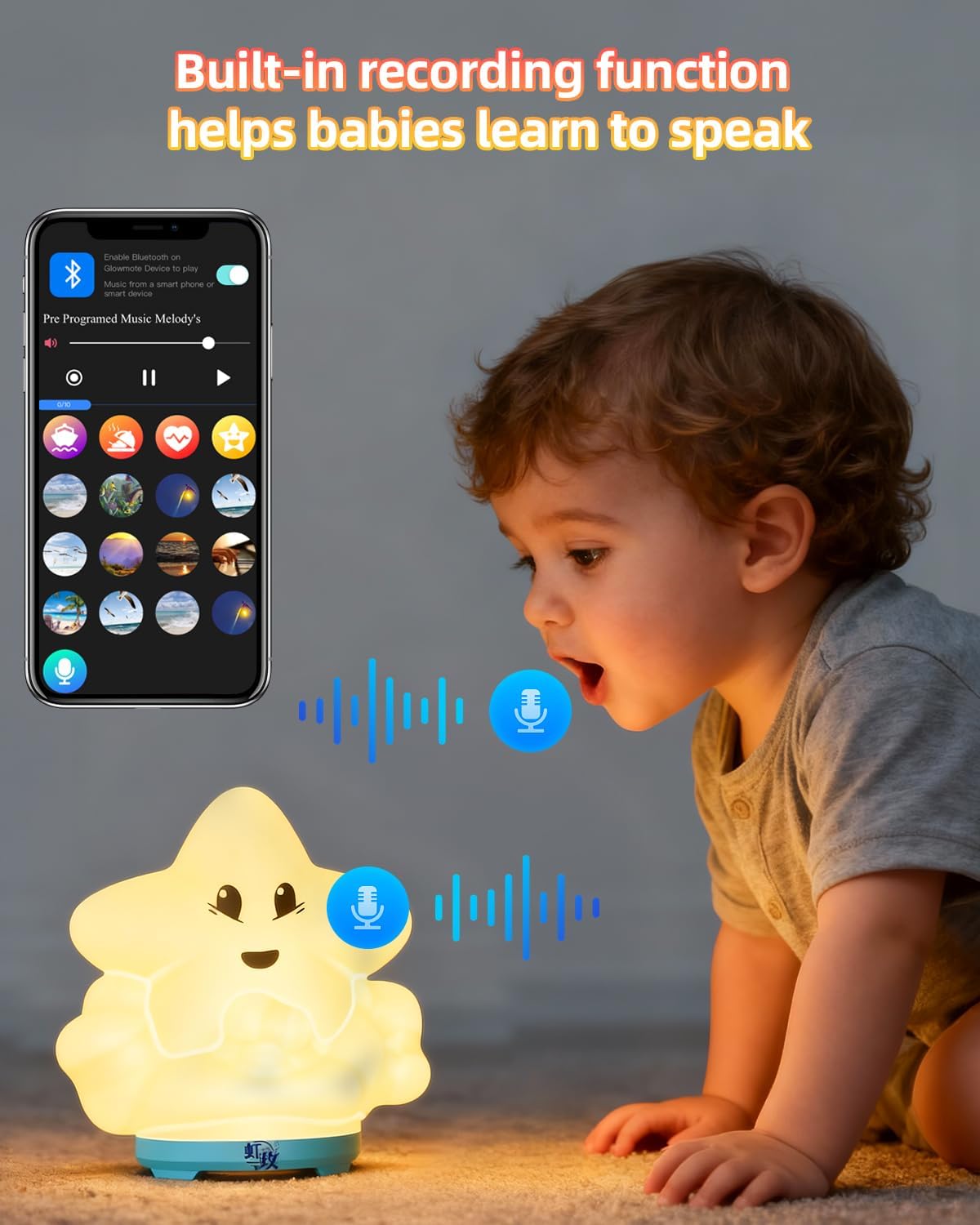 wapentake® Baby Night Light, Kids Night Light with Bluetooth Speaker & Music, Portable Nursery Night Light for Girls Bedroom, 16 Colors…